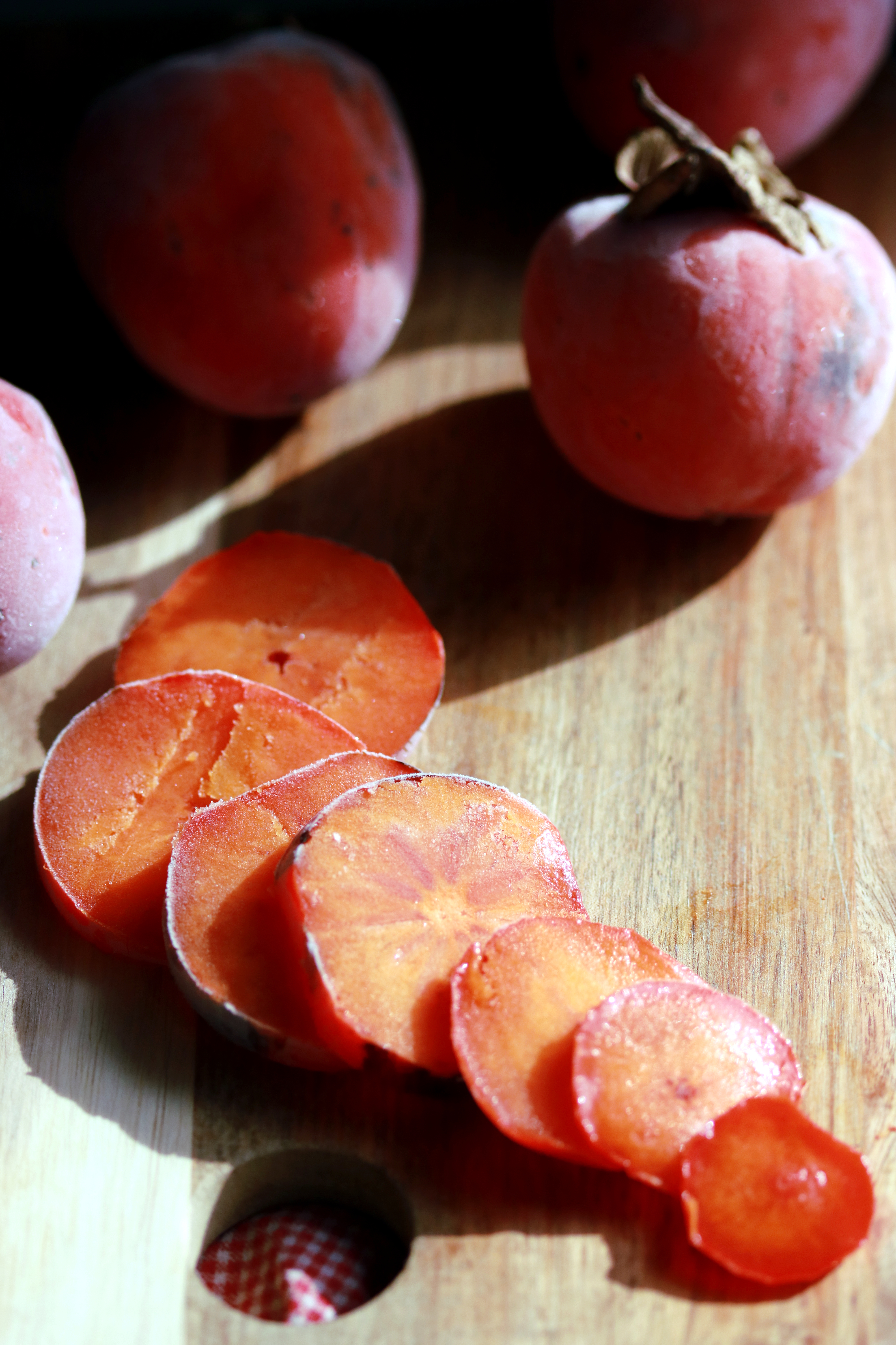 Frozen Hachiya persimmons about to be blended for three ingredient vegan sorbet!