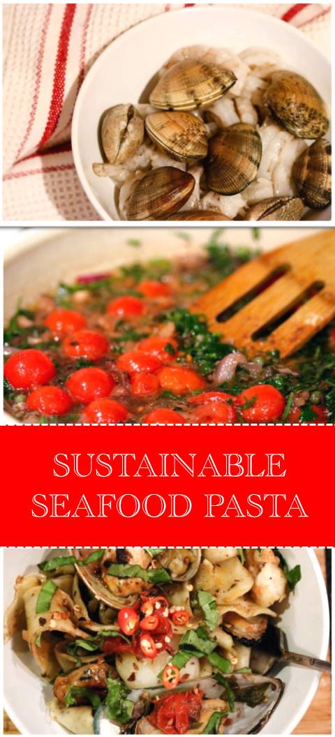 Not only will this sustainable seafood pasta recipe will teach you how to make sure you are sourcing sustainable fish, but is the best seafood pasta I have ever had. It is filled with seafood, satiating, and full of bright flavors. You get the comfort of pasta without feeling weighed down afterwards. Definitely save this one in your recipes!