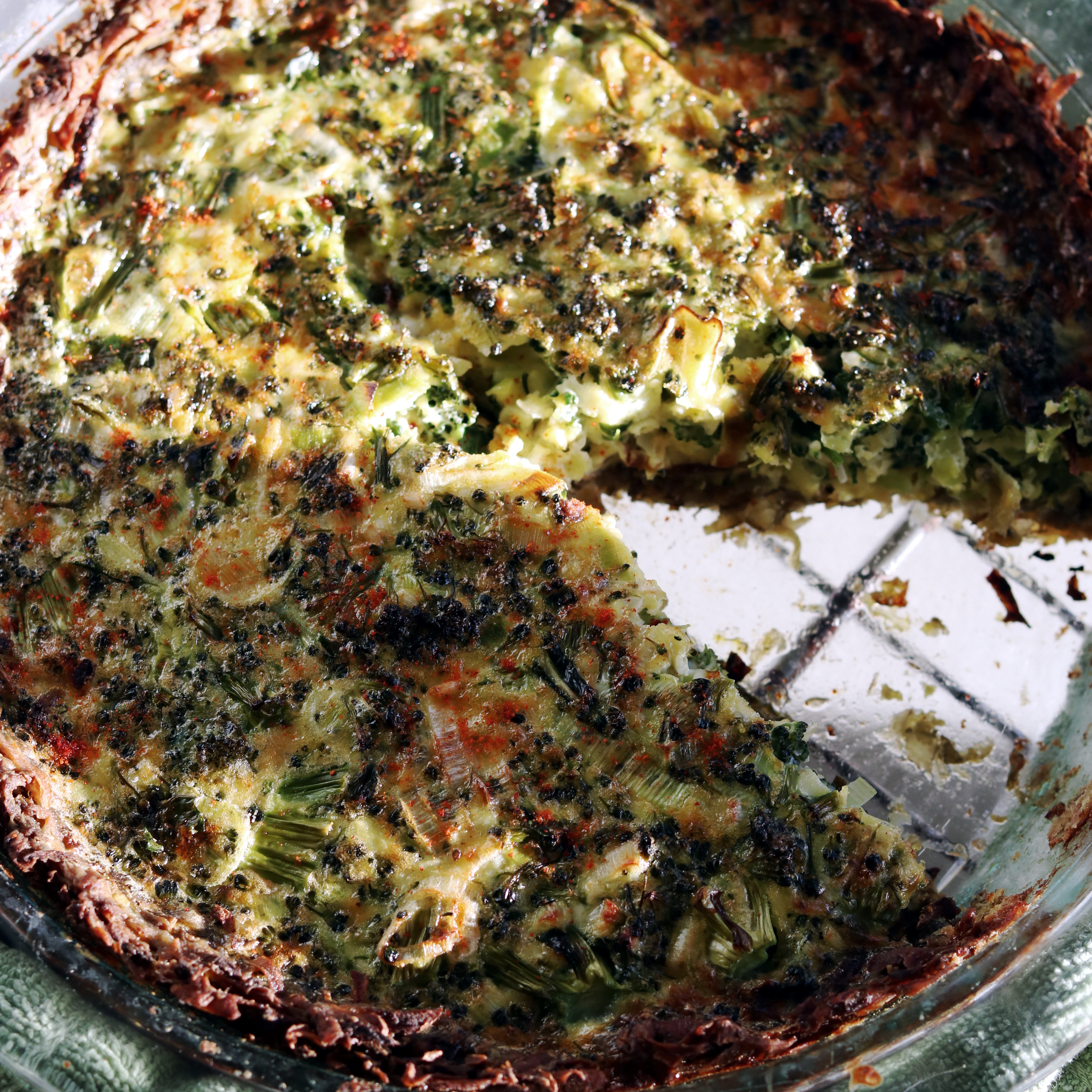 No Easter brunch is complete without an Easter quiche. If you've never had a vegetarian quiche with a vegetable crust you are in for a guilt free treat!