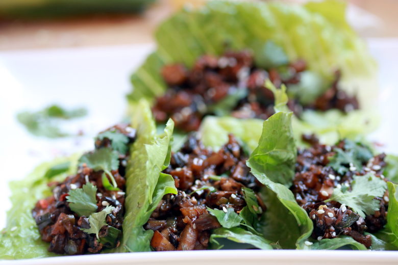 Vegan Chinese Mushroom Lettuce Cups with Pear