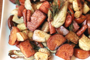 Roasted root vegetables with fennel and persimmons